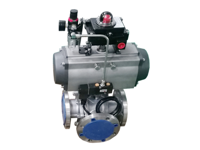 Q644/5气动三通法兰球阀